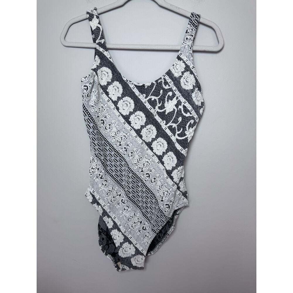 MAINSTREAM Women's Vintage Black White One Piece Swimsuit Size 16 Made In USA